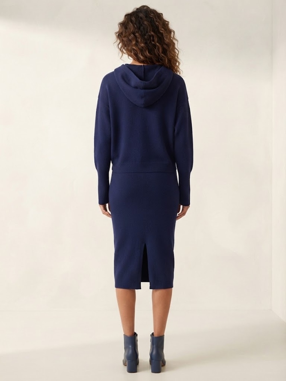 a new day, Navy Knit Hoodie and Pencil Skirt Set, Hoodie M & Skirt L - Picture 2 of 11